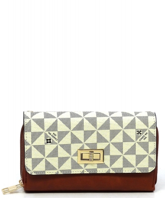 Monogram Twist Lock Double Zip Around Crossbody Wallet  PM2746 BEIGE